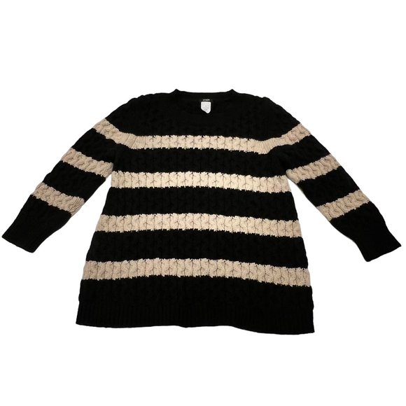 J Crew Women's Wool Striped Crew Sweater, Black Ivory, S - Picture 7 of 8